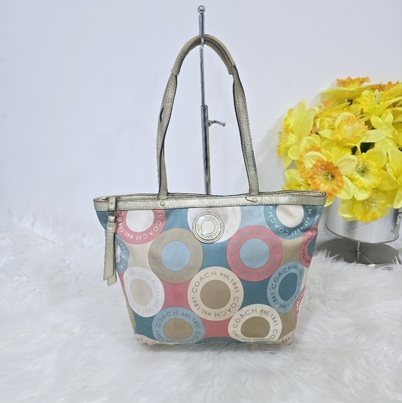Coach Soho Sateen multicolor Purse Shoulder Hand Bag Polka Dot Logo - Picture 1 of 16